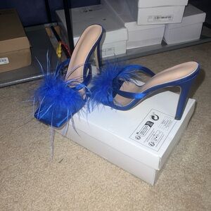Blue Feathered High Heels